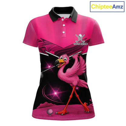 Funny Pink Flamingo Golf Polo Shirts For Women Custom Flamingo Team ladies golf tops, funny golf gift NQS11656