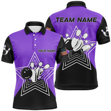 Load image into Gallery viewer, Purple &amp; Black retro bowling ball pins star custom Men's bowling Polo, Quarter Zip shirts team jerseys NQS7831