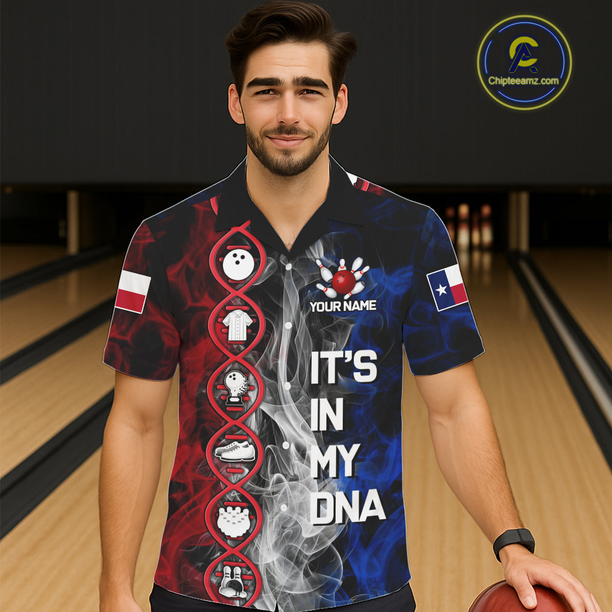 Red, White & Blue Smoke Texas Flag Patriotic Team Bowling Hawaiian Shirt Custom It's in my DNA Shirt NQS11265