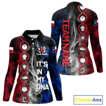Load image into Gallery viewer, Red, White &amp; Blue Smoke Texas Flag Patriotic Team Bowling Shirt For Women Custom It's in my DNA Shirt NQS11265