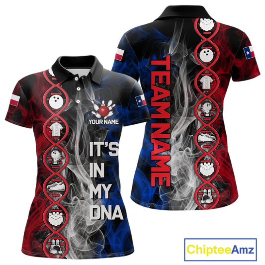 Red, White & Blue Smoke Texas Flag Patriotic Team Bowling Shirt For Women Custom It's in my DNA Shirt NQS11265