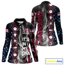 Load image into Gallery viewer, Red, White &amp; Blue Smoke American Flag Patriotic Team Women Bowling Shirt Custom It's in my DNA Shirts NQS11266