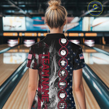 Load image into Gallery viewer, Red, White &amp; Blue Smoke American Flag Patriotic Team Women Bowling Shirt Custom It's in my DNA Shirts NQS11266