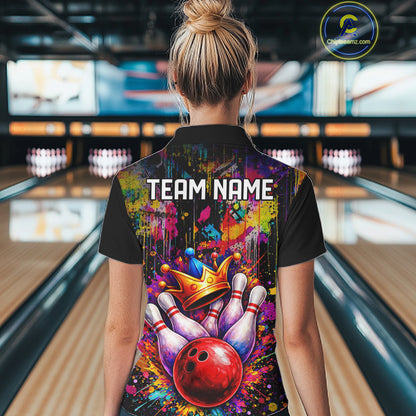 Colorful bowling jerseys Bowling Polo, 1/4 Zip Shirt for Women Custom Bowling Team shirts for bowlers NQS11473