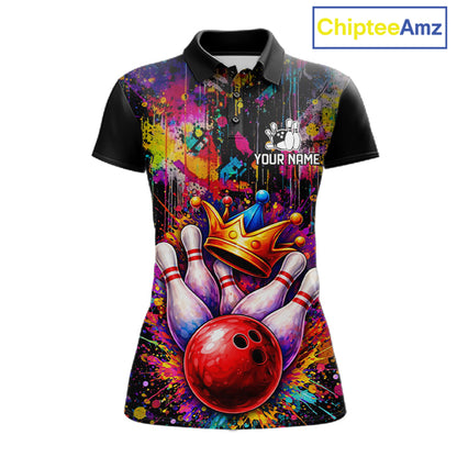 Colorful bowling jerseys Bowling Polo, 1/4 Zip Shirt for Women Custom Bowling Team shirts for bowlers NQS11473