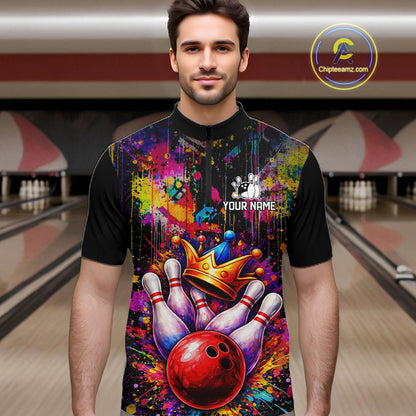 Colorful bowling jerseys Bowling Polo, 1/4 Zip Shirt for Men Custom Bowling Team shirts for bowlers NQS11473