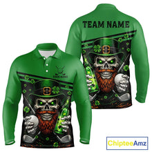 Load image into Gallery viewer, Green St Patrick Skull Golf and Beer Polo Golf shirts for Men Custom Team Mens Golf attire NQS11475