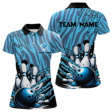 Load image into Gallery viewer, Funny Claw Blue Camo Women's bowling outfits custom bowling polo, Quarter Zip Shirts team jerseys NQS9704