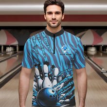 Load image into Gallery viewer, Funny Claw Blue Camo Men's bowling outfits custom bowling polo, Quarter Zip Shirts team jerseys NQS9704