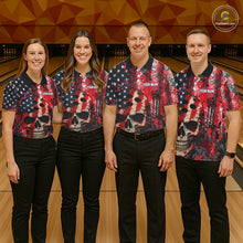 Load image into Gallery viewer, Red, White &amp; Blue American Flag Skull Bowling shirts For Men Custom patriotic Team Bowling Jersey NQS11275