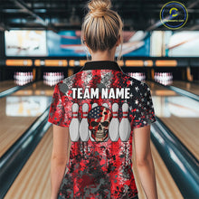 Load image into Gallery viewer, Red, White &amp; Blue American Flag Skull Bowling shirts For Women Custom patriotic Team Bowling Jersey NQS11275