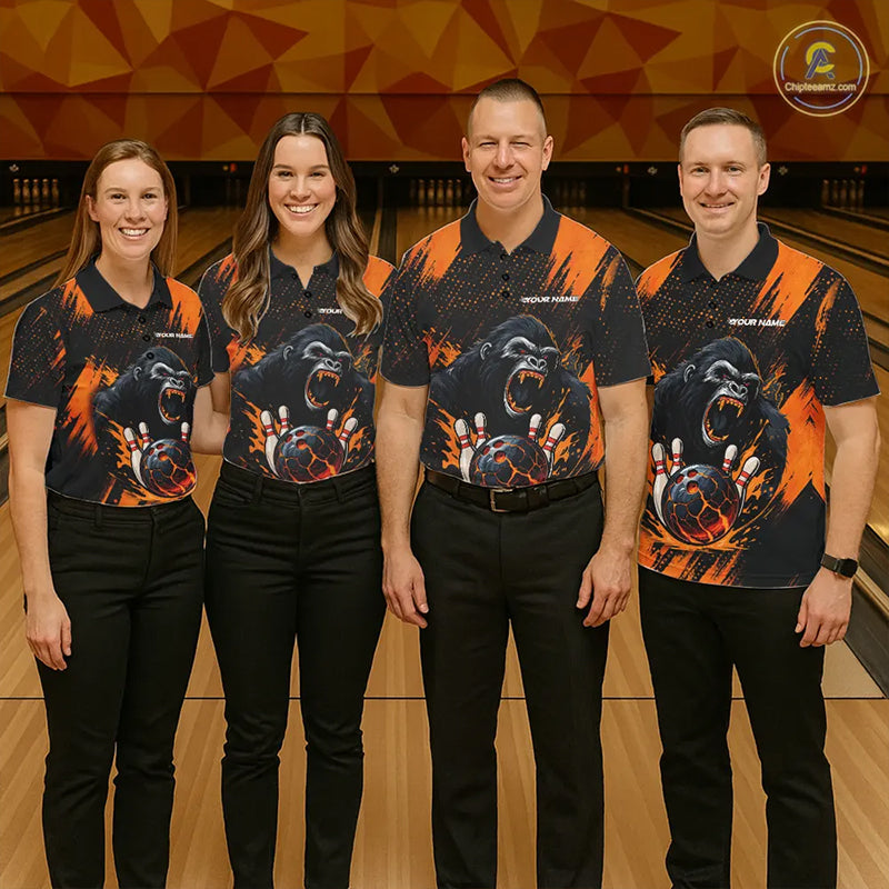 Black and Orange pattern Angry Gorilla Bowling shirts For Men Custom Gorilla Team Bowling Jerseys NQS11278