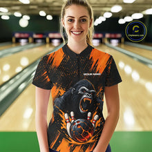 Load image into Gallery viewer, Black and Orange pattern Angry Gorilla Bowling shirts For Women Custom Gorilla Team Bowling Jerseys NQS11278