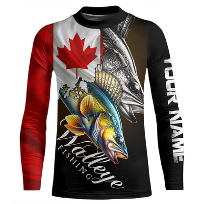 Walleye UV protection long sleeves fishing shirt Canada flag patriot Customize walleye fisherman gifts NQS7640