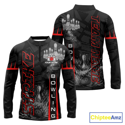 Custom Strike Bowling Shirts For Men, Personalized Bowling Team Jerseys | Red NQS8288
