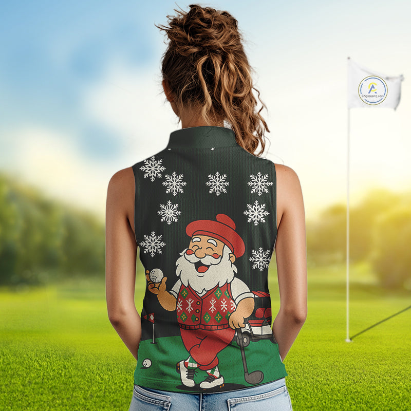 Funny Santa Golf Christmas plaid pattern women sleeveless polo shirt custom team ladies golf outfit NQS11077