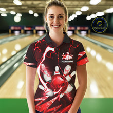 Load image into Gallery viewer, Red Thunder Lightning bowling ball and pins jersey Custom Team Bowling Polo, 1/4 Zip Shirt For Women NQS11281