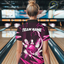 Load image into Gallery viewer, Pink Thunder Lightning bowling ball and pins jersey Custom Team Bowling Polo, 1/4 Zip Shirt For Women NQS11283