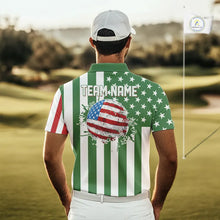 Load image into Gallery viewer, Men's golf polo shirts custom Red, white and green American flag mens golf tops, best golf gifts NQS11487