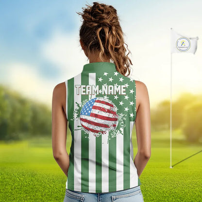 Women's Sleeveless golf polo shirts custom Red, white and green American flag Ladies Golf tops NQS11487
