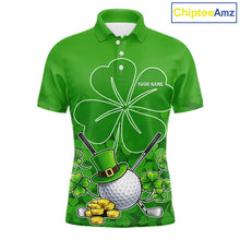 Load image into Gallery viewer, Green shamrock pattern St Patrick's Day Men's golf polo shirts custom mens golf tops, golfing gifts NQS11495