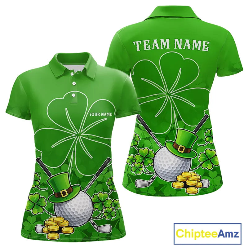 Green shamrock pattern St Patrick's Day Women's golf polo shirt custom ladies golf top, golfing gifts NQS11495