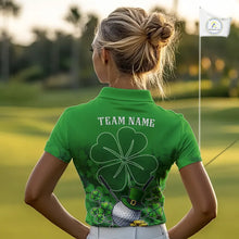 Load image into Gallery viewer, Green shamrock pattern St Patrick's Day Women's golf polo shirt custom ladies golf top, golfing gifts NQS11495