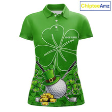 Load image into Gallery viewer, Green shamrock pattern St Patrick's Day Women's golf polo shirt custom ladies golf top, golfing gifts NQS11495