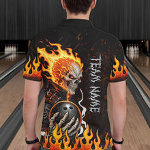 Load image into Gallery viewer, Custom Orange Flame Skull Bowling shirts for men, bowling team league jerseys Polo, 1/4 zip shirts NQS11496