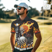 Load image into Gallery viewer, Custom Orange Flame Skull Golf Polo Shirts For men,  team mens golf tees cool golf gifts NQS11497