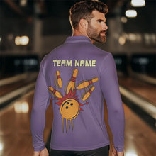 Load image into Gallery viewer, Yellow &amp; Purple Retro Bowling Polo, Quarter Zip shirt for Men Custom vintage team bowling jersey NQS9720
