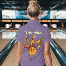 Load image into Gallery viewer, Yellow &amp; Purple Retro Bowling Polo, Quarter Zip shirt for Women Custom vintage team bowling jersey NQS9720