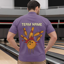 Load image into Gallery viewer, Yellow &amp; Purple Retro Bowling Polo, Quarter Zip shirt for Men Custom vintage team bowling jersey NQS9720