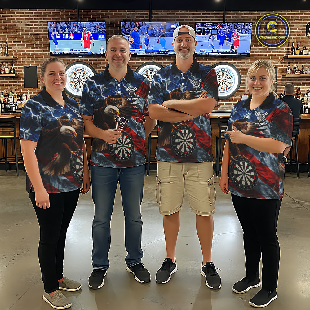 American Flag Eagle Lightning Thunder Dart Shirts For Women Custom Patriotic Dart Team Jerseys NQS11504