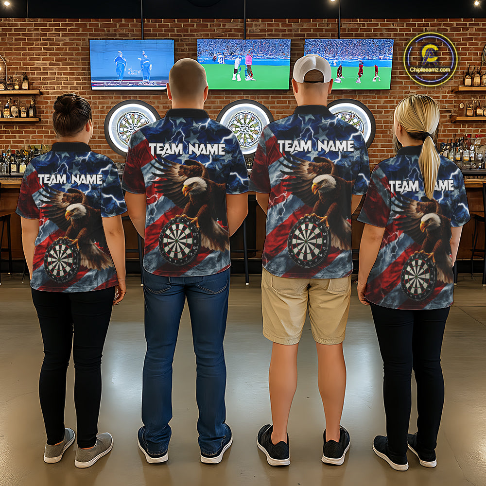 American Flag Eagle Lightning Thunder Dart Shirts For Women Custom Patriotic Dart Team Jerseys NQS11504