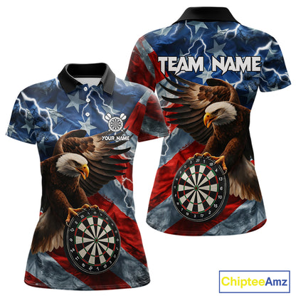 American Flag Eagle Lightning Thunder Dart Shirts For Women Custom Patriotic Dart Team Jerseys NQS11504