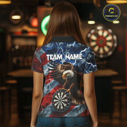 American Flag Eagle Lightning Thunder Dart Shirts For Women Custom Patriotic Dart Team Jerseys NQS11504