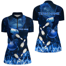 Load image into Gallery viewer, Blue Flame Eagle Bowling Polo, Quarter zip shirts For Women Custom Blue Fire Team Bowling Jerseys NQS8988
