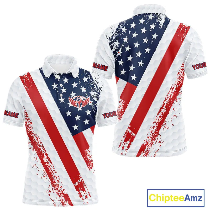 Red, white & blue American Flag Mens Golf polo shirts Custom patriotic golf outfit for men NQS11291