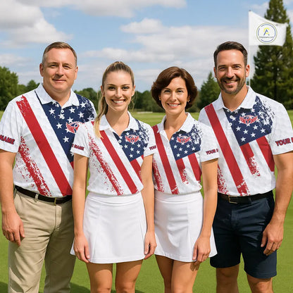 Red, white & blue American Flag Mens Golf polo shirts Custom patriotic golf outfit for men NQS11291