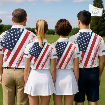 Red, white & blue American Flag Mens Golf polo shirts Custom patriotic golf outfit for men NQS11291