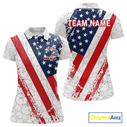 Red, white & blue American Flag Bowling Shirts For Women Custom patriotic Bowling Team Jersey NQS11292