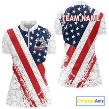 Load image into Gallery viewer, Red, white &amp; blue American Flag Bowling Shirts For Women Custom patriotic Bowling Team Jersey NQS11292