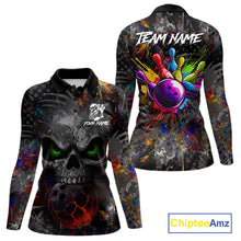 Load image into Gallery viewer, Colorful Skull bowling jerseys Bowling Shirts for Women Custom Bowling Team shirts for bowlers NQS11293