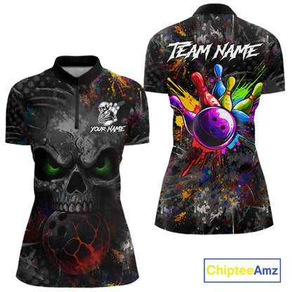 Colorful Skull bowling jerseys Bowling Shirts for Women Custom Bowling Team shirts for bowlers NQS11293