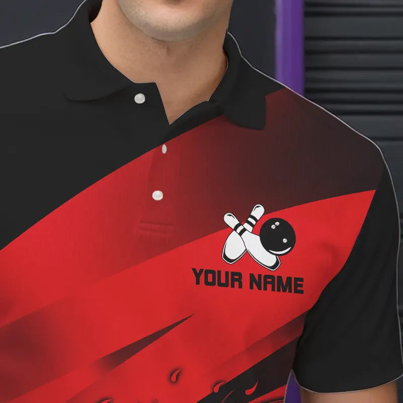 Black and Red Flame Bowling Shirts For Men Custom Flame Team Bowling Jerseys NQS9420