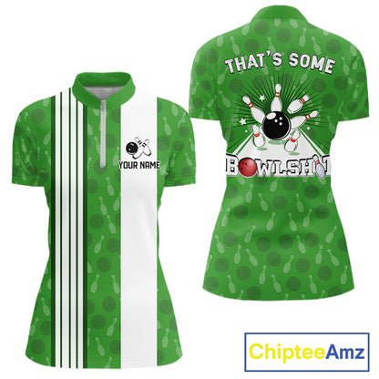 Custom Retro Bowling Team Shirts For Women That's some bowshit Funny Bowling Pattern Jerseys | Green NQS11511