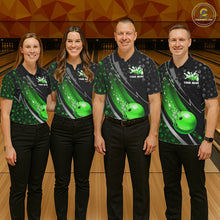 Load image into Gallery viewer, Black and Green Shamrock pattern Bowling Shirts for Men Custom St Patrick Team Bowling jerseys NQS11513