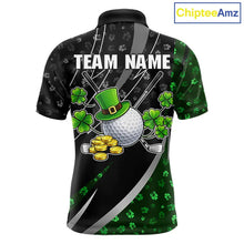 Load image into Gallery viewer, Black &amp; Green Shamrock pattern Golf Polo Shirts For Men Custom St Patrick team men's golf clothes NQS11514