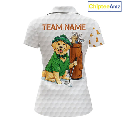 Funny Womens golf polo shirts custom Golden retriever golf pattern white ladies golf shirts NQS11519